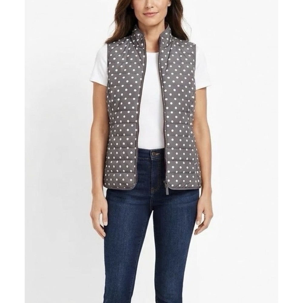 Talbots Vest Women's XL Black White Polka Dot Full Zip Up Quilted Light Weight